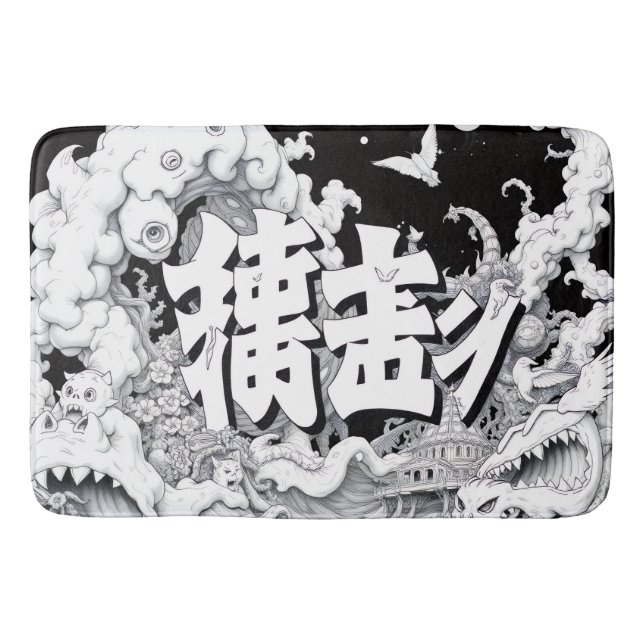 Tapis De Bain Tokyo Noir et Blanc (Devant)