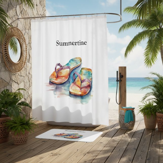 Tapis De Bain tongs colorés aquarelle personnalisable (Créateur téléchargé)