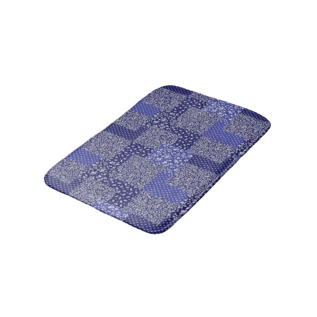 Tapis De Bain Tons Chintz Motif de Patchwork de Polka bleu point (Angle)