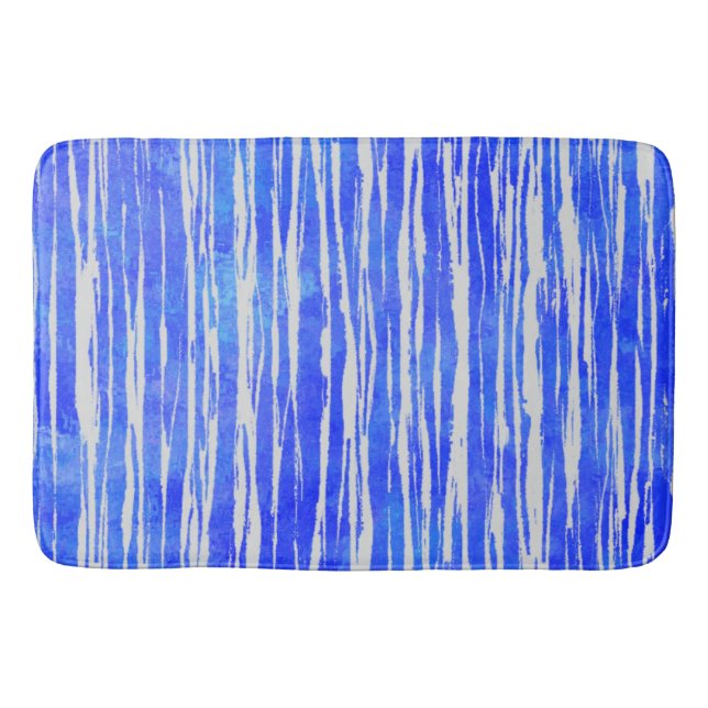 Tapis De Bain Tons de Motif blanc et bleu rayé (Devant)