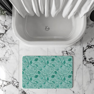 Tapis De Bain Tons de vert pastel motif lotus aspect embossé