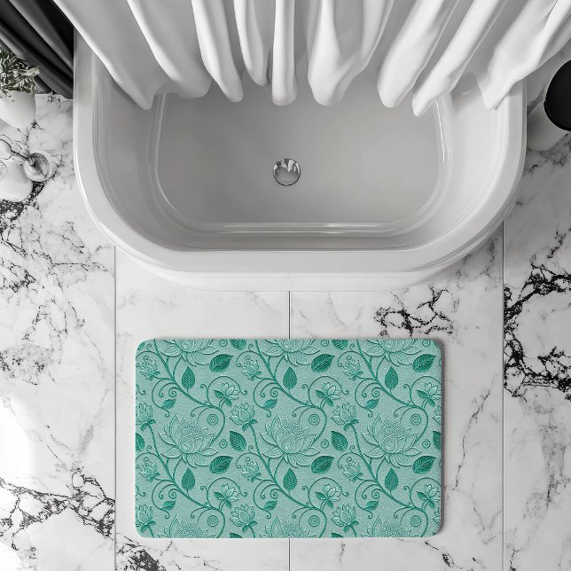Tapis De Bain Tons de vert pastel motif lotus aspect embossé (Créateur téléchargé)