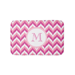Tapis De Bain Tons Rose Et Blanc Zigzag Chevron Motif