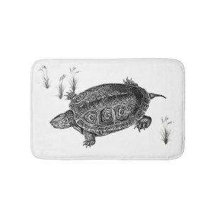 Tapis De Bain Tortue aquatique noire et blanche