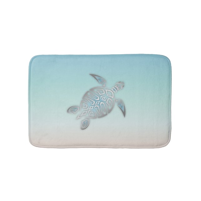 Tapis De Bain Tortue de mer argentée Style plage Turquoise (Devant)