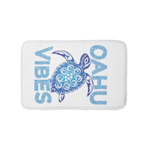 Tapis De Bain Tortue de mer tribale bleue polynésienne Oahu Vibe