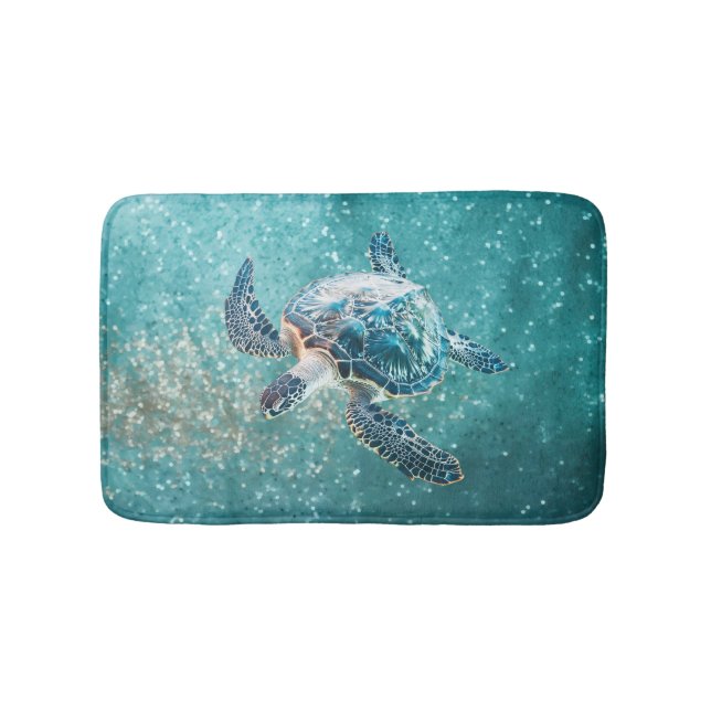 Tapis De Bain Tortue de mer turquoise scintillante | Côtière (Devant)