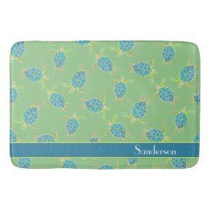 Tapis De Bain Tortue marine marine personnalisée bleu vert bleu
