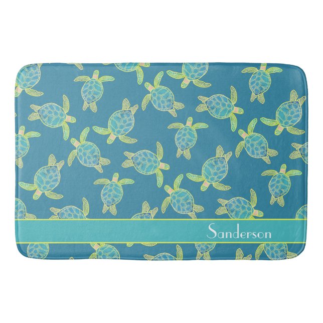 Tapis De Bain Tortue marine marine personnalisée Turquoise bleu (Devant)