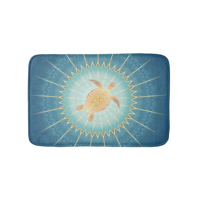 Tapis De Bain Tortue sarcelle dorée et mandala (Devant)