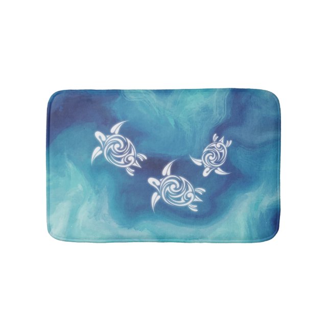 Tapis De Bain Tortues blanches dans l'océan bleu aquarelle (Devant)