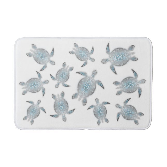 Tapis De Bain Tortues de mer argentées blanches (Devant)