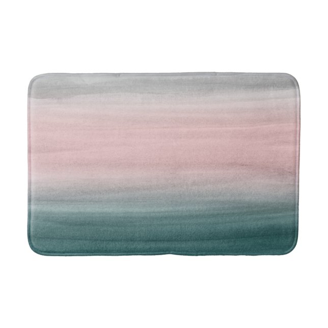 Tapis De Bain Toucher l'aquarelle grise brillante Turquoise Abst (Devant)