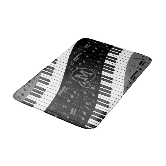 Tapis De Bain Touches de piano monogramme et notes musicales (Angle)