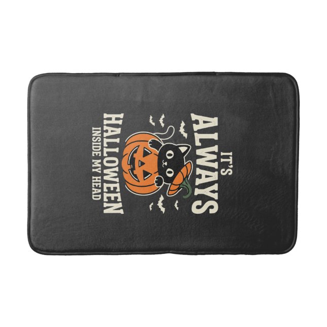 Tapis De Bain Toujours Halloween Chat Noir Design de Citrouille (Devant)