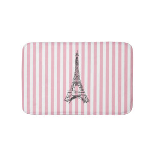 Tapis De Bain Tour Eiffel Mat de bain rose et blanc en bande
