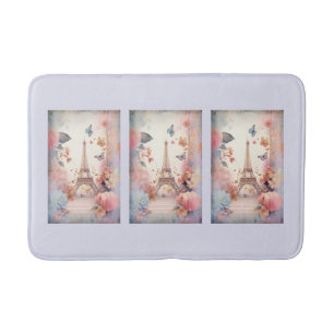 Tapis De Bain Tour Eiffel Papillons et Fleurs