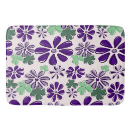 Tapis De Bain Tourbe blanc vert et violet trèfle et Doodle de fl