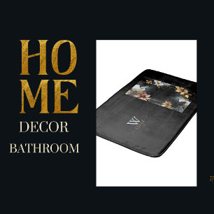 Tapis De Bain tourbillon de marbre floral de luxe noir & or