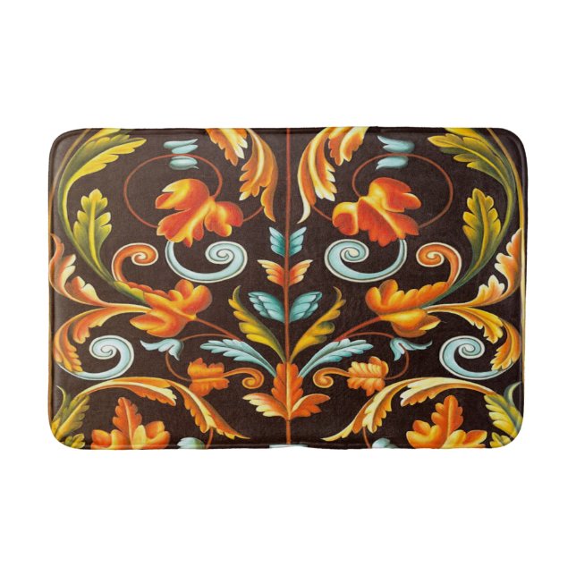 Tapis De Bain tourbillons fleuris jaune orange automne feuilles (Devant)
