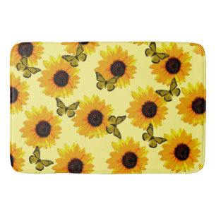 Tapis De Bain Tournesols Et Papillons Peints À L'Huile,