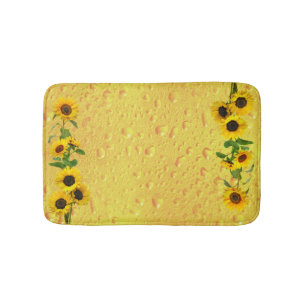 Tapis De Bain Tournesols jaunes avec gouttes d'eau de pluie sur 