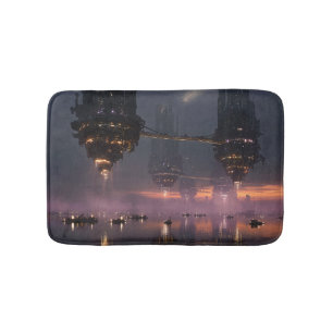 Tapis De Bain Tours futuristes flottant au-dessus du port