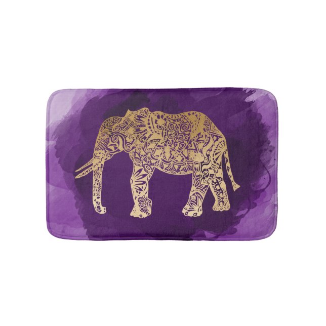 Tapis De Bain traçage tribal de pourpre d'éléphant d'or de faux (Devant)