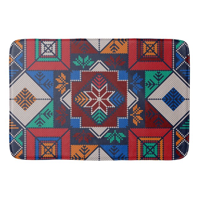 Tapis De Bain Traditionnel Palestine Broderie tatreez coloré (Devant)
