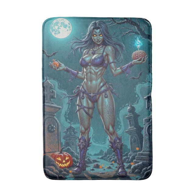 Tapis De Bain Traite d'Halloween ou ami Zombie w Cerveau (Devant (Vertical))