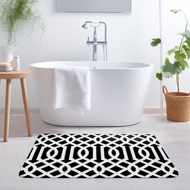Tapis De Bain Trellis noir et blanc | Couleurs modifiables (Créateur téléchargé)