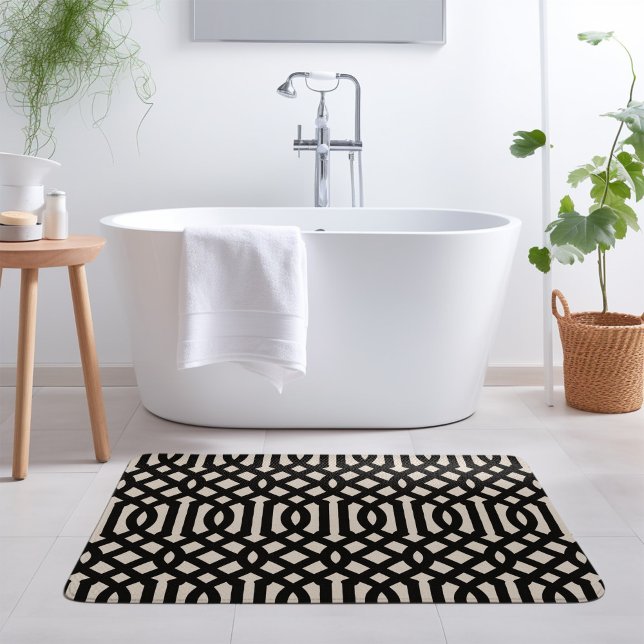 Tapis De Bain Trellis noir et ivoire | Ferme moderne (Créateur téléchargé)