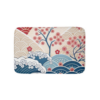 Tapis De Bain Trendy Modern Japanese Wave & Sakura Pattern