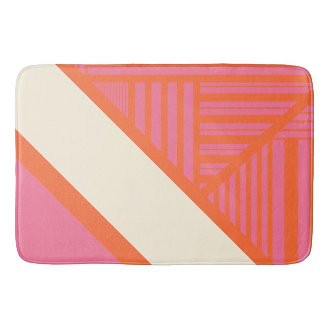 Tapis De Bain Triangle rayures en rose, orange et crème (Devant)