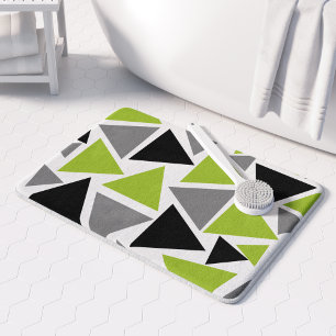 Tapis De Bain Triangles aléatoires Lime Vert Gris noir sur blanc