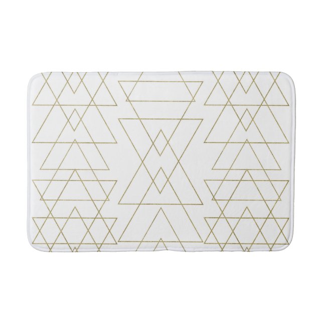 Tapis De Bain Triangles dorés Chic Blanc Moderne Glamour (Devant)