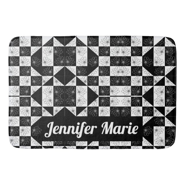Tapis De Bain Triangles floraux à damiers monochromes classiques (Devant)