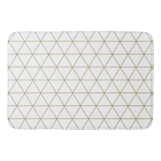Tapis De Bain Triangles géométriques blancs or Boho Glam minimal (Devant)