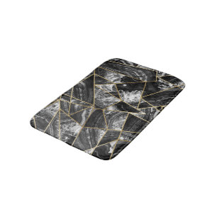 Tapis De Bain Triangles géométriques d'agate d'or blanc noir d
