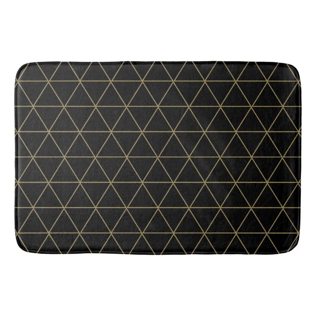 Tapis De Bain Triangles Géométriques Noir Or Bohème Glamour Mini (Devant)