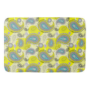 Tapis De Bain Tribal Paisley Motif Lemon Yellow Turquoise