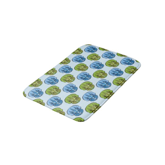 Tapis De Bain Tricératops Bleu et Vert Cute Dinosaur Motif (Angle)