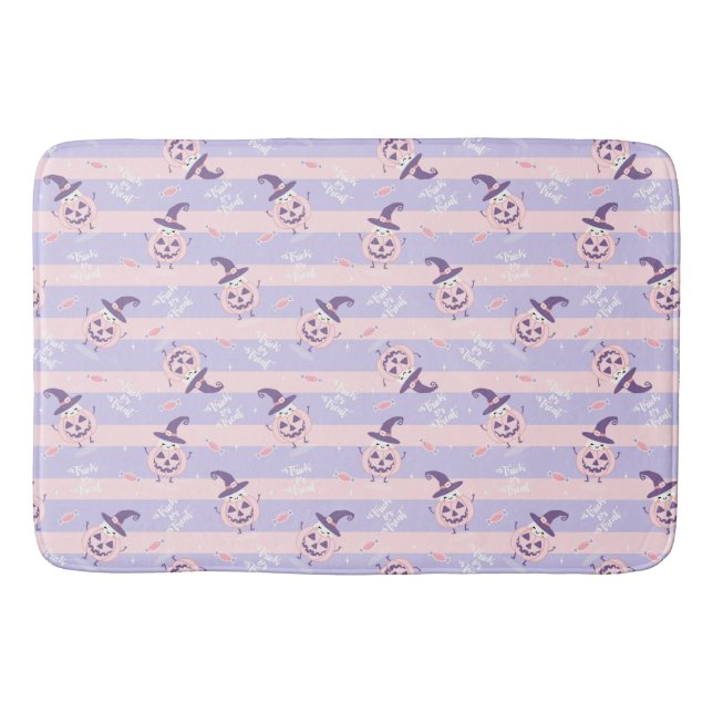 Tapis De Bain Trick or Treat Cute Ghost, Citrouilles et bandes (Devant)