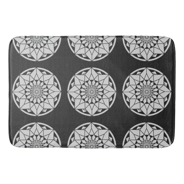 Tapis De Bain Tricot Star Mandala noir et blanc (Devant)