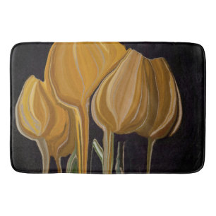 Tapis De Bain Trio de Tulipes Dorées sur Fond Noir