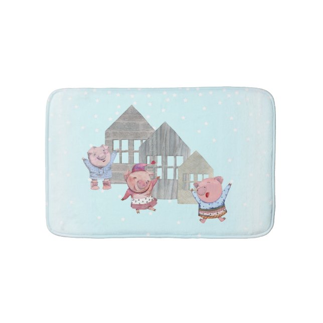 Tapis De Bain Trois petits cochons avec leurs maisons (Devant)