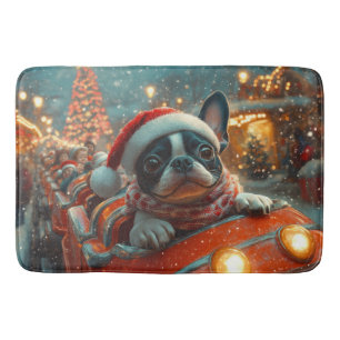 Tapis De Bain Trottinette de chien Boston Terrier Noël