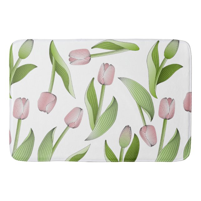 Tapis De Bain Tulipe Florale Rose Moderne (Devant)