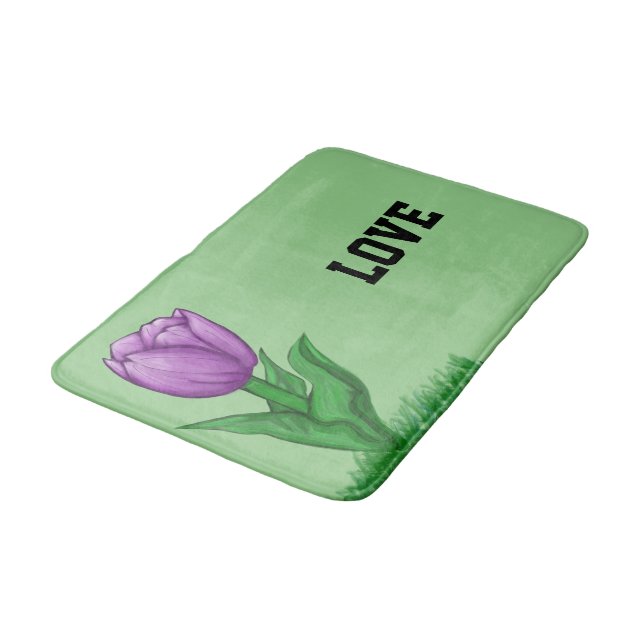 Tapis De Bain Tulipe Pourpre Fleural Sage Amour Vert (Angle)