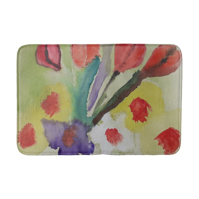 Tapis De Bain Tulipes Abstraites et fleurs de printemps (Devant)